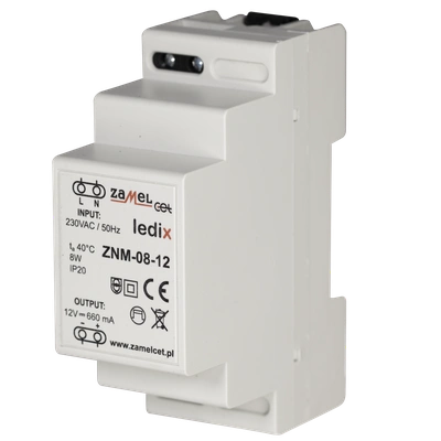 Zasilacz LED modułowy 12V DC 8W  TYP: ZNM-08-12