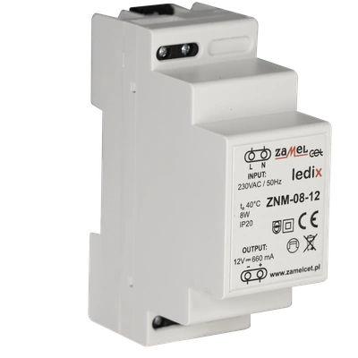 Zasilacz LED modułowy 12V DC 8W  TYP: ZNM-08-12