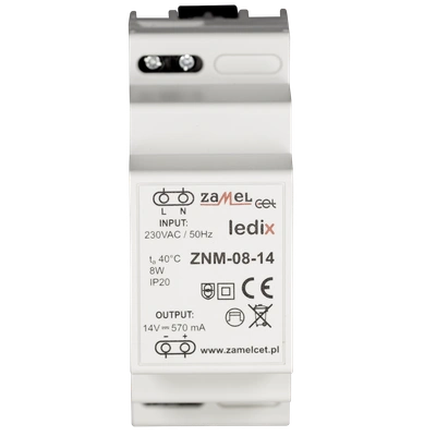 Zasilacz LED modułowy 14V DC 8W  TYP: ZNM-08-14