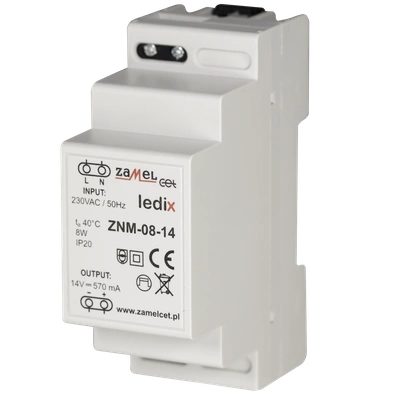 Zasilacz LED modułowy 14V DC 8W  TYP: ZNM-08-14