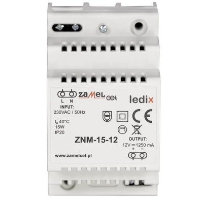 Zasilacz LED modułowy 12V DC 15W  TYP: ZNM-15-12