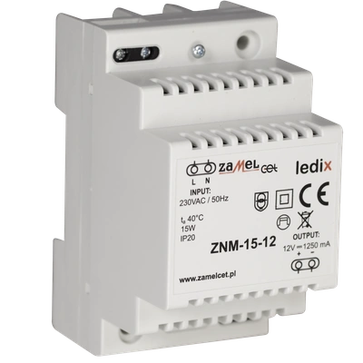 Zasilacz LED modułowy 12V DC 15W  TYP: ZNM-15-12