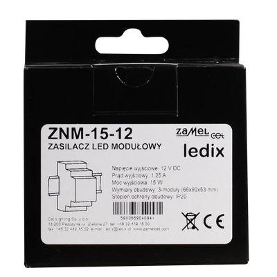 Zasilacz LED modułowy 12V DC 15W  TYP: ZNM-15-12
