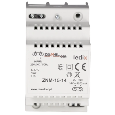 Zasilacz LED modułowy 14V DC 15W  TYP: ZNM-15-14