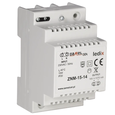 Zasilacz LED modułowy 14V DC 15W  TYP: ZNM-15-14