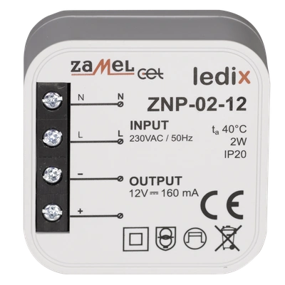 Zasilacz LED dopuszkowy 12V DC 2W  TYP: ZNP-02-12