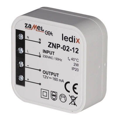Zasilacz LED dopuszkowy 12V DC 2W  TYP: ZNP-02-12