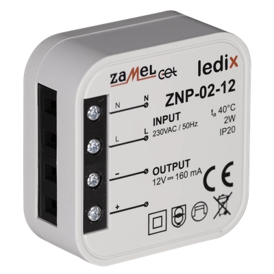 Zasilacz LED dopuszkowy 12V DC 2W  TYP: ZNP-02-12