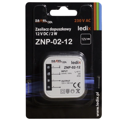 Zasilacz LED dopuszkowy 12V DC 2W  TYP: ZNP-02-12