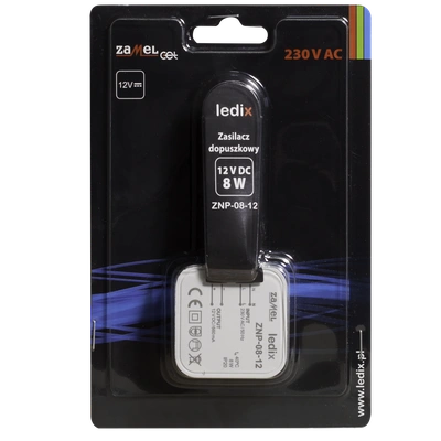 Zasilacz LED dopuszkowy 12V DC 8W  TYP: ZNP-08-12