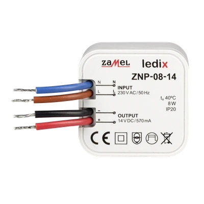 Zasilacz LED dopuszkowy 14V DC 8W  TYP: ZNP-08-14