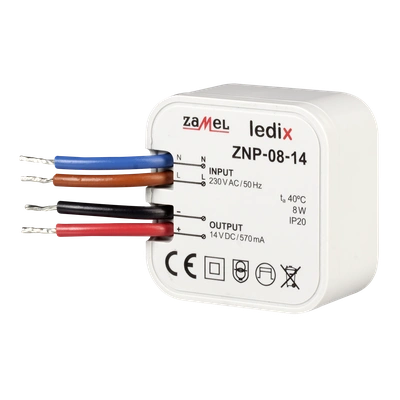 Zasilacz LED dopuszkowy 14V DC 8W  TYP: ZNP-08-14