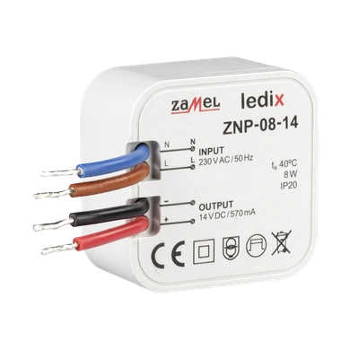 Zasilacz LED dopuszkowy 14V DC 8W  TYP: ZNP-08-14