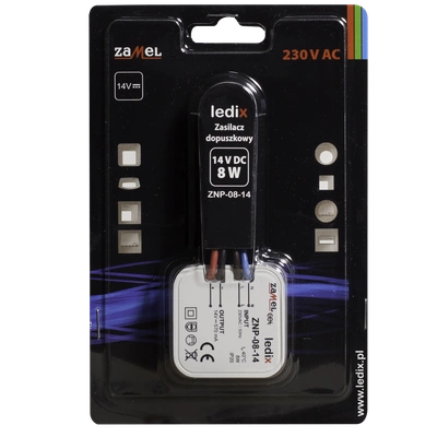 Zasilacz LED dopuszkowy 14V DC 8W  TYP: ZNP-08-14