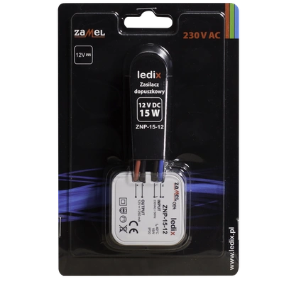 Zasilacz LED dopuszkowy 12V DC 15W  TYP: ZNP-15-12