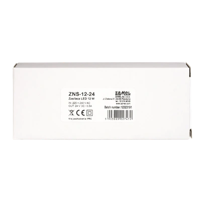ZASILACZ LED SLIM 24V DC 12W   TYP: ZNS-12-24