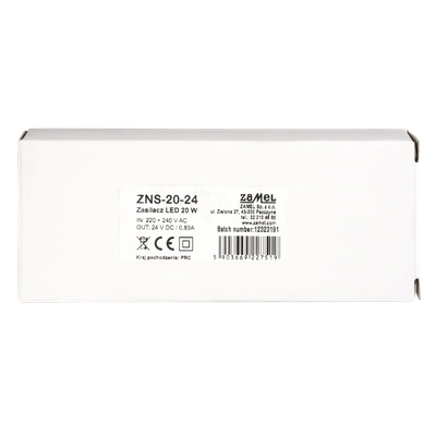 ZASILACZ LED SLIM 24V DC 20W   TYP: ZNS-20-24