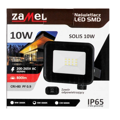 Naświetlacz LED SOLIS 10W 230V IP65 czarny, barwa biała ciepła TYP: NAS-10WW