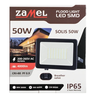 Naświetlacz LED SOLIS 50W 230V IP65 czarny, barwa biała ciepła TYP: NAS-50WW