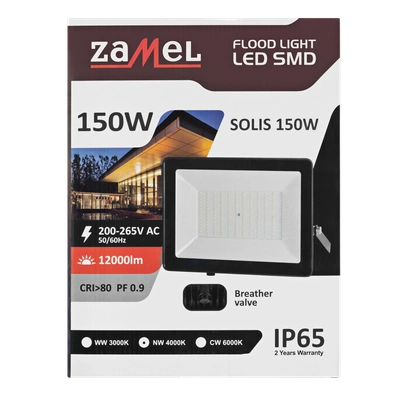Naświetlacz LED SOLIS 150W 230V IP65 czarny, barwa biała ciepła TYP: NAS-150WW