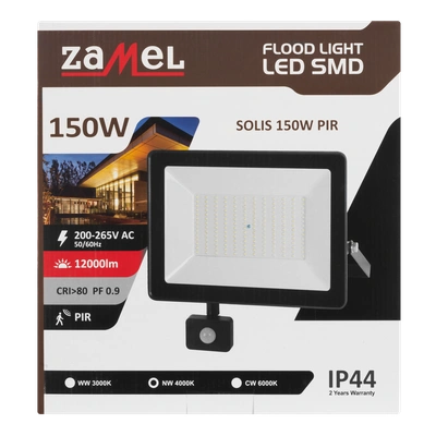 Naświetlacz LED SOLIS 150W PIR 230V IP44 czarny, barwa biała neutralna TYP: NAS-150WNPIR