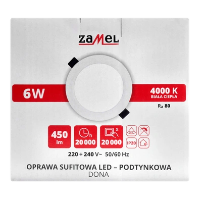 OPRAWA SUFITOWA LED DONA PT OKRĄGŁA BARWA BIAŁA NEUTRALNA TYP: LSP-06NO-230
