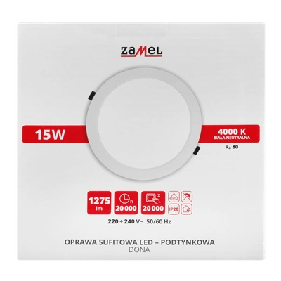 OPRAWA SUFITOWA LED DONA PT OKRĄGŁA BARWA BIAŁA NEUTRALNA TYP: LSP-15NO-230