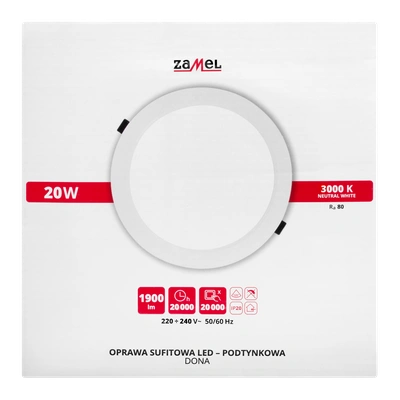 OPRAWA SUFITOWA LED DONA PT OKRĄGŁA BARWA BIAŁA CIEPŁA TYP: LSP-20WO-230