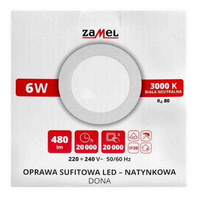 OPRAWA SUFITOWA LED DONA NT OKRĄGŁA BARWA BIAŁA CIEPŁA TYP: LSN-06WO-230