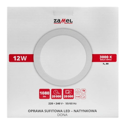 OPRAWA SUFITOWA LED DONA NT OKRĄGŁA BARWA BIAŁA CIEPŁA TYP: LSN-12WO-230