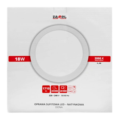 OPRAWA SUFITOWA LED DONA NT OKRĄGŁA BARWA BIAŁA CIEPŁA TYP: LSN-18WO-230
