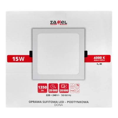 OPRAWA SUFITOWA LED DONA PT KWADRATOWA BARWA BIAŁA NEUTRALNA TYP: LSP-15NK-230