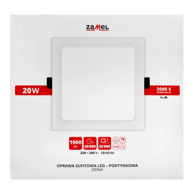 OPRAWA SUFITOWA LED DONA PT KWADRATOWA BARWA BIAŁA CIEPŁA TYP: LSP-20WK-230
