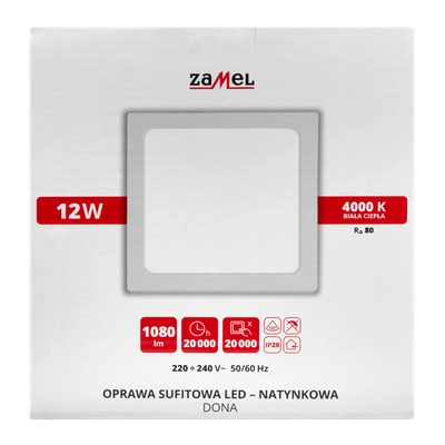 OPRAWA SUFITOWA LED DONA NT KWADRATOWA BARWA BIAŁA NEUTRALNA TYP: LSN-12NK-230