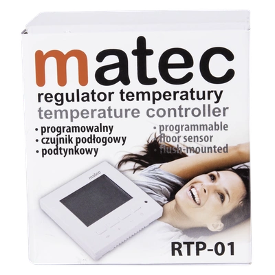 Regulator temperatury podtynkowy - programowalny biały sonda 2,5m, logo Matec TYP: RTD-01