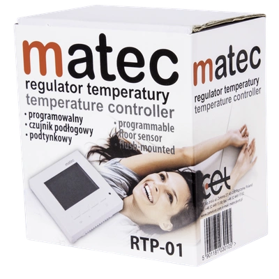 Regulator temperatury podtynkowy - programowalny biały sonda 2,5m, logo Matec TYP: RTD-01