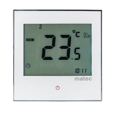 Regulator temperatury dotykowy podtynkowy - programowalny sonda 2,5m, logo Matec, biały TYP: RTD-02-BIA