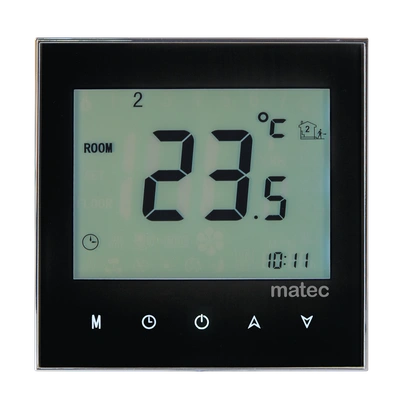 Regulator temperatury dotykowy podtynkowy - programowalny sonda 2,5m, logo Matec, czarny TYP: RTD-02-CZN