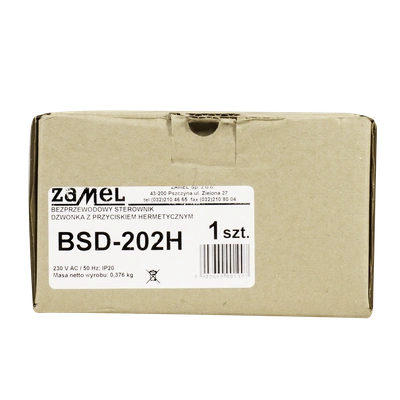 BEZPRZEWODOWY STEROWNIK DZWONKA SMYK 230V Z PRZYCISKIEM HERMETYCZNYM TYP: BSD-202H