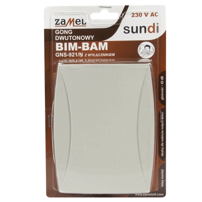 GONG DWUTONOWY BIM-BAM 230V Z WYŁĄCZNIKIEM SZARY TYP: GNS-921/N-SZR