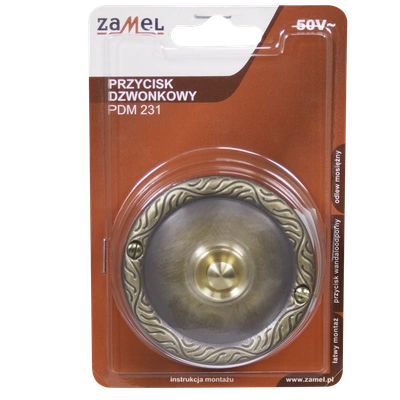 PRZYCISK DZWONKOWY OZDOBNY Z SZYLDEM OKRĄGŁYM 1A/50V MOSIĘŻNY TYP: PDM-231-MOS