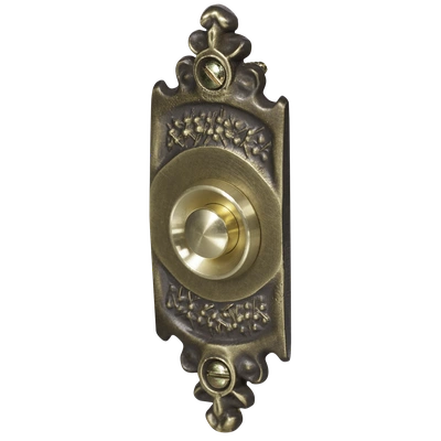 PRZYCISK DZWONKOWY OZDOBNY Z SZYLDEM PODŁUŻNYM 1A/50V MOSIĘŻNY TYP: PDM-232-MOS