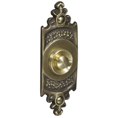 PRZYCISK DZWONKOWY OZDOBNY Z SZYLDEM PODŁUŻNYM 1A/50V MOSIĘŻNY TYP: PDM-232-MOS