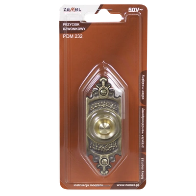 PRZYCISK DZWONKOWY OZDOBNY Z SZYLDEM PODŁUŻNYM 1A/50V MOSIĘŻNY TYP: PDM-232-MOS