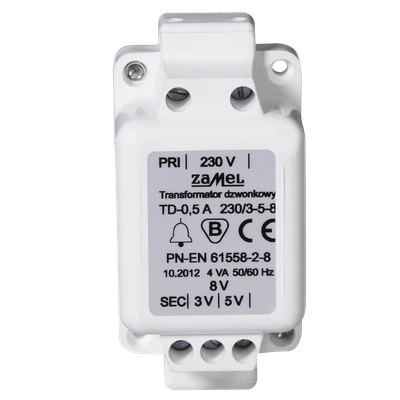 TRANSFORMATOR DZWONKOWY TD-230V-/3-5-8V/0,5A  TYP: TD-230