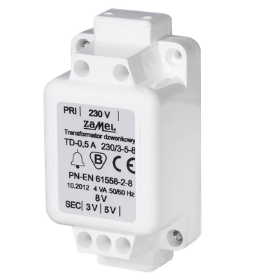 TRANSFORMATOR DZWONKOWY TD-230V-/3-5-8V/0,5A  TYP: TD-230