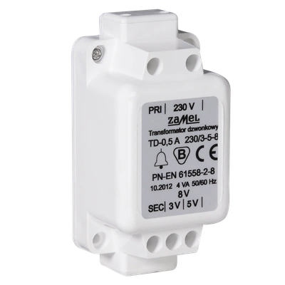 TRANSFORMATOR DZWONKOWY TD-230V-/3-5-8V/0,5A  TYP: TD-230