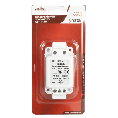TRANSFORMATOR DZWONKOWY TD-230V-/3-5-8V/0,5A  TYP: TD-230